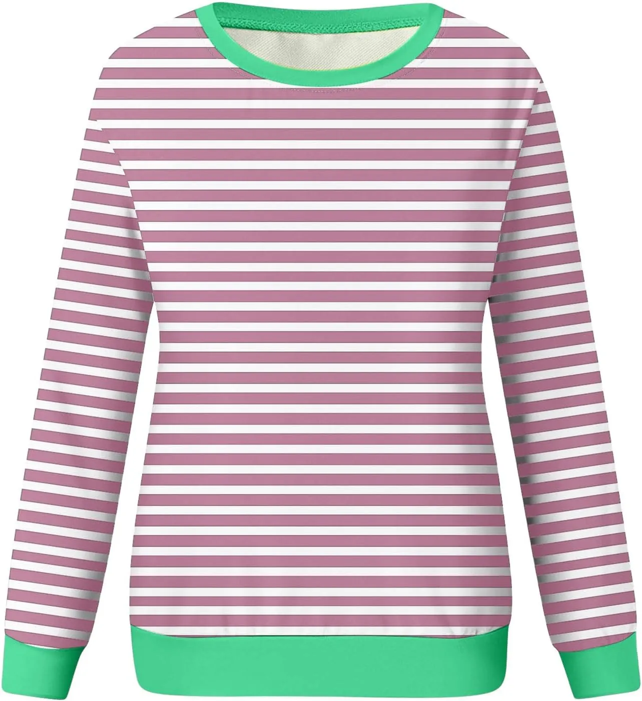 Womens Striped Sweatshirt Trendy Fleece Long Sleeve Crewneck Pullover Tops Regular Fit Fall Fashion Outfits 2024