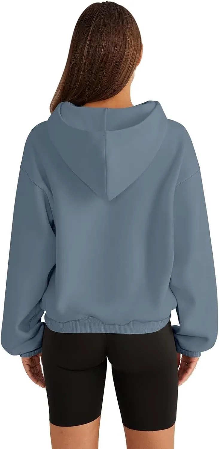 Womens Sweatshirts Cropped Hoodies Fleece Long Sleeve Sweaters Pullover Tops Fall Winter Clothes With Pockets