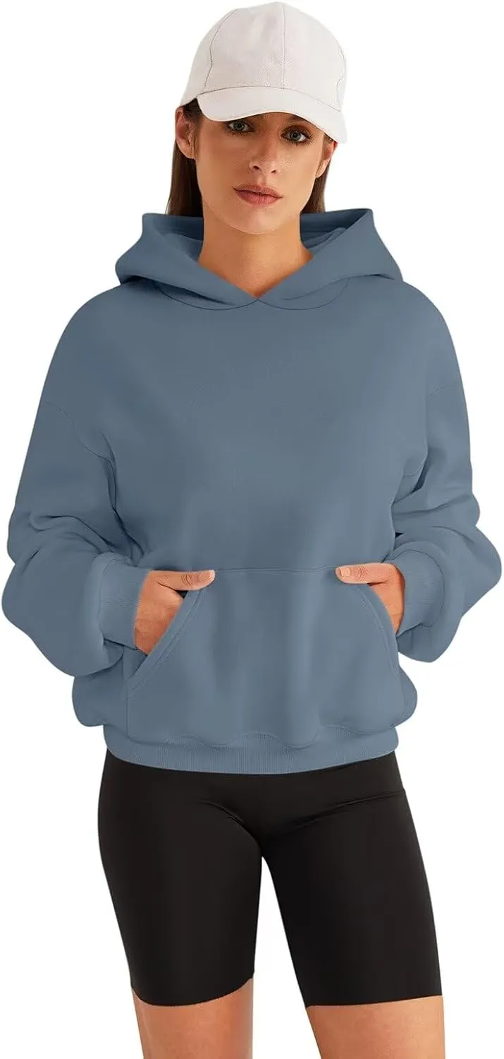 Womens Sweatshirts Cropped Hoodies Fleece Long Sleeve Sweaters Pullover Tops Fall Winter Clothes With Pockets