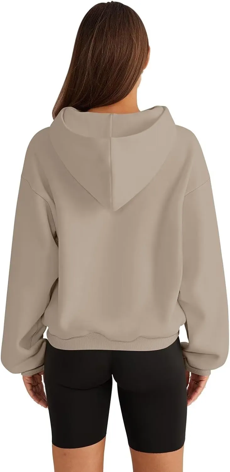 Womens Sweatshirts Cropped Hoodies Fleece Long Sleeve Sweaters Pullover Tops Fall Winter Clothes With Pockets