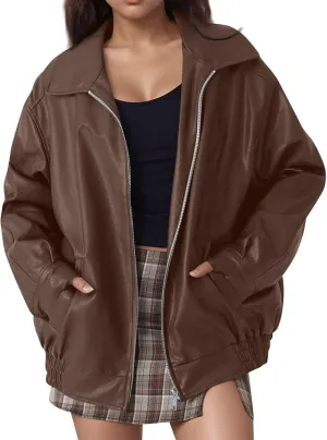 Womens Trendy Oversized Leather Jackets Faux Suede 2024 Fall Fashion Motorcycle Biker Coats Winter Cool Outfits Clothes