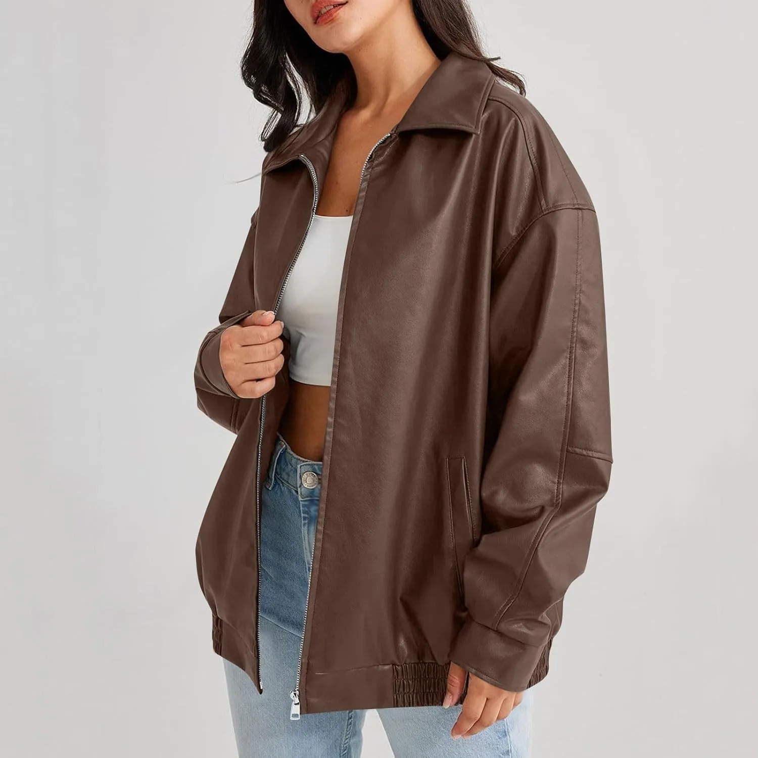 Womens Trendy Oversized Leather Jackets Faux Suede 2024 Fall Fashion Motorcycle Biker Coats Winter Cool Outfits Clothes