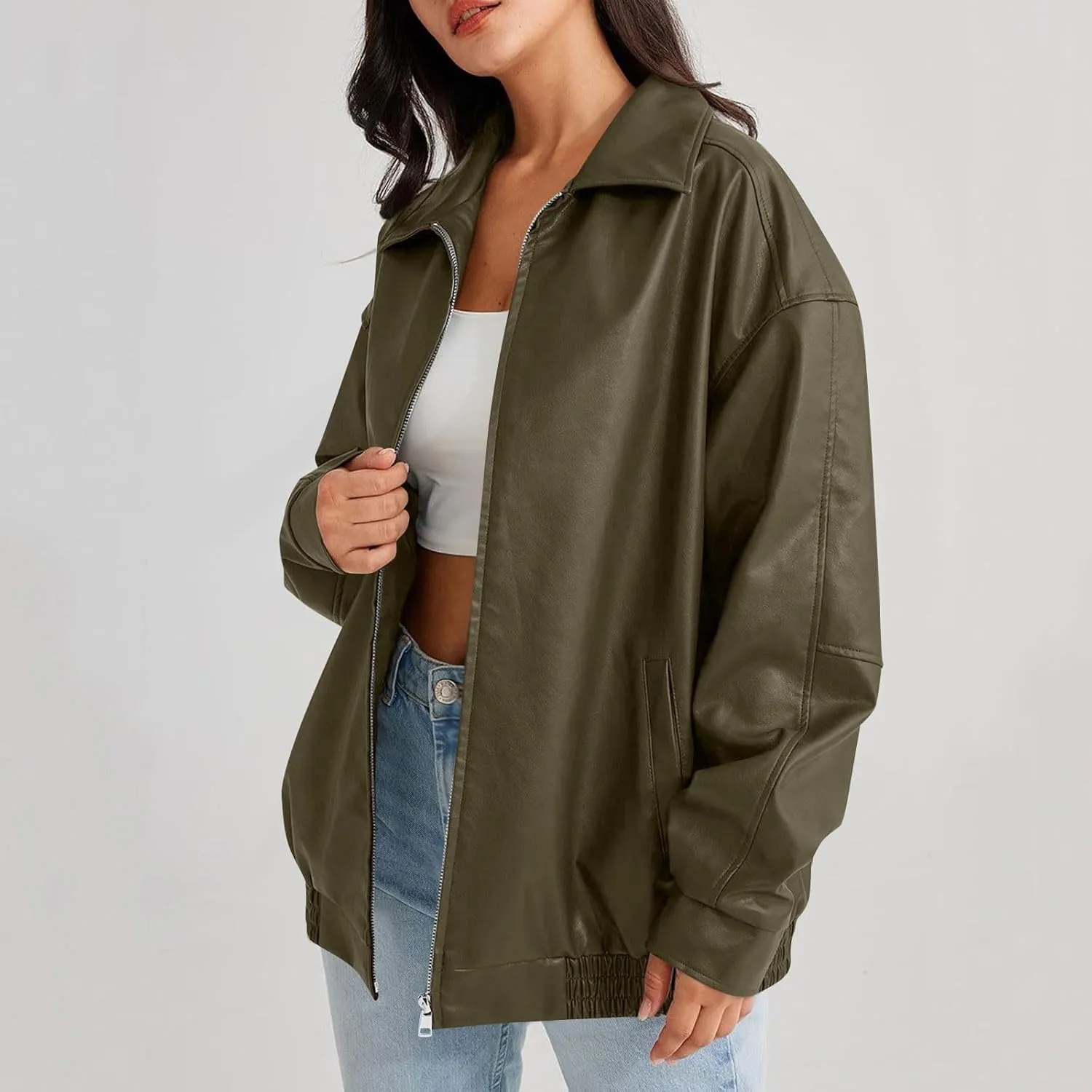 Womens Trendy Oversized Leather Jackets Faux Suede 2024 Fall Fashion Motorcycle Biker Coats Winter Cool Outfits Clothes