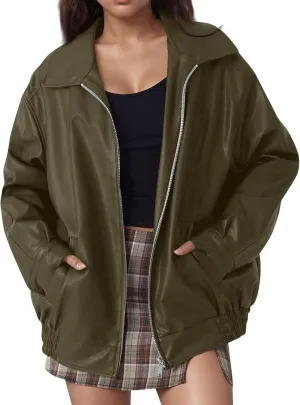 Womens Trendy Oversized Leather Jackets Faux Suede 2024 Fall Fashion Motorcycle Biker Coats Winter Cool Outfits Clothes