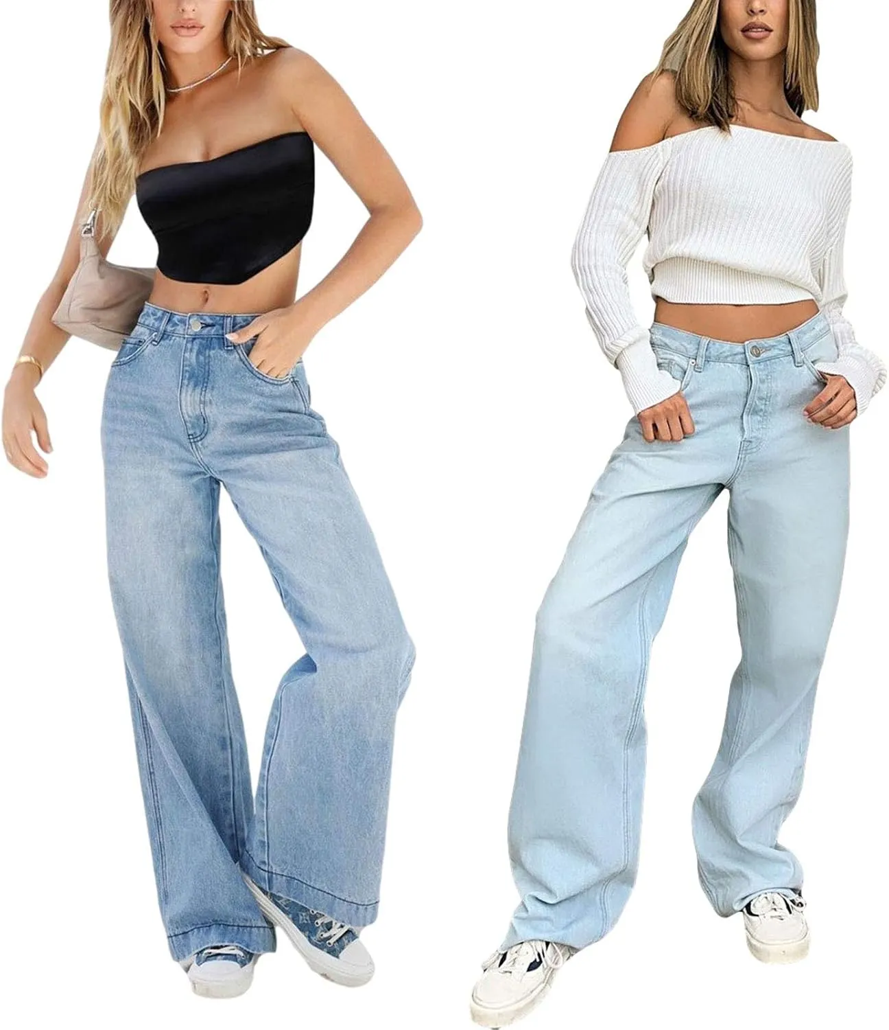 Women's Wide Leg Boyfriend Jeans Straight Leg Denim Pants Low Rise Baggy Casual Loose Jeans