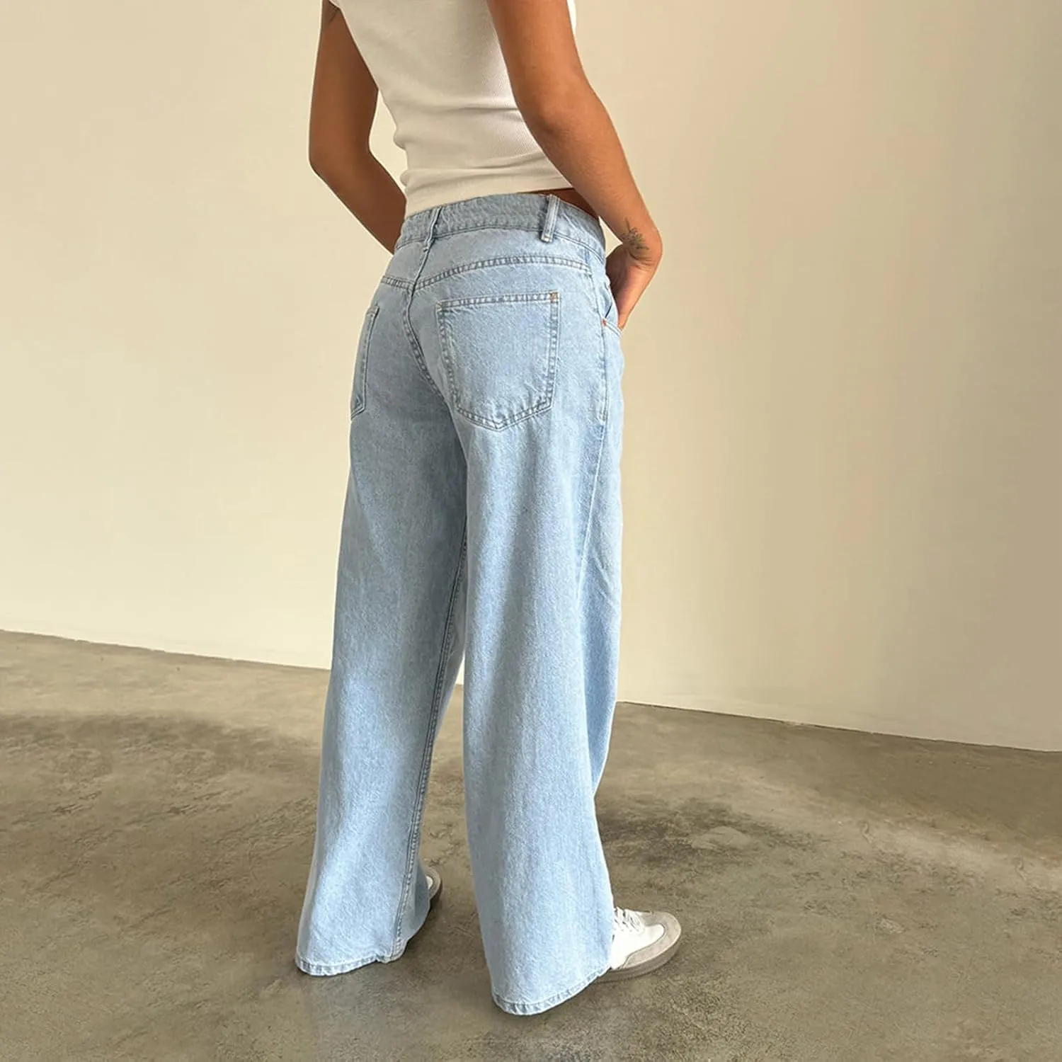 Women's Wide Leg Boyfriend Jeans Straight Leg Denim Pants Low Rise Baggy Casual Loose Jeans