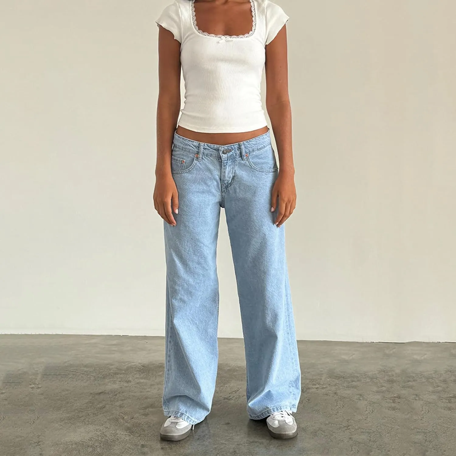 Women's Wide Leg Boyfriend Jeans Straight Leg Denim Pants Low Rise Baggy Casual Loose Jeans