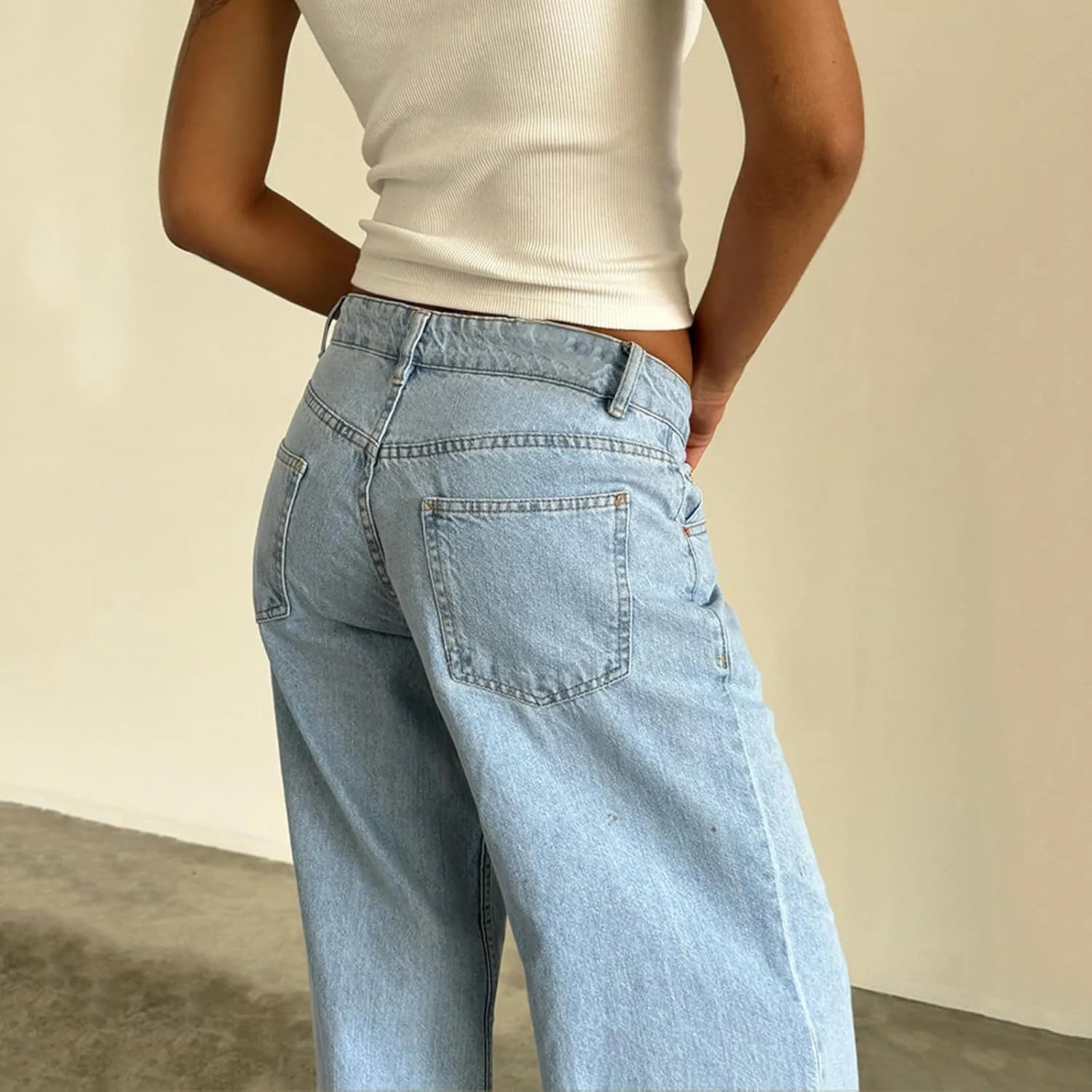 Women's Wide Leg Boyfriend Jeans Straight Leg Denim Pants Low Rise Baggy Casual Loose Jeans