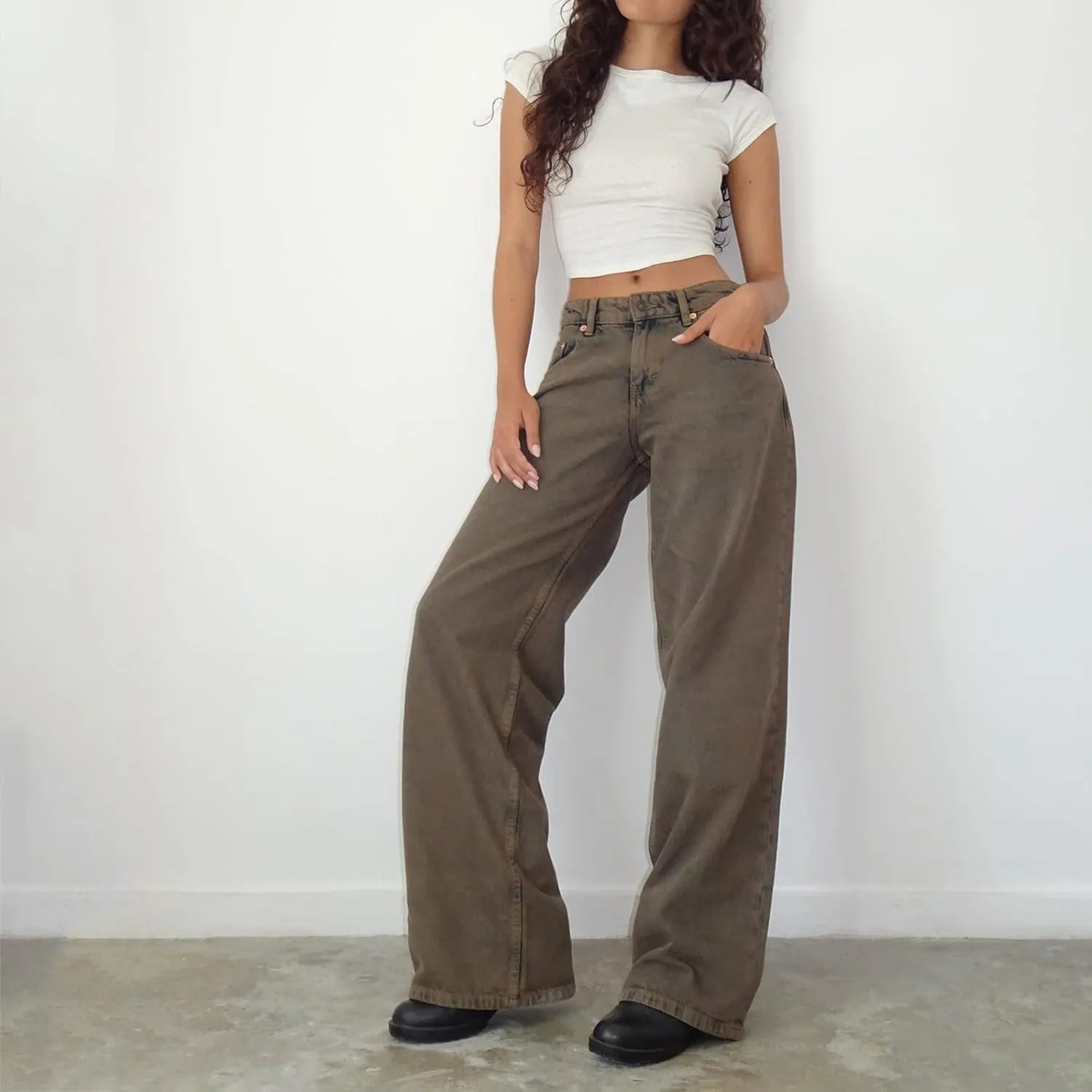 Women's Wide Leg Boyfriend Jeans Straight Leg Denim Pants Low Rise Baggy Casual Loose Jeans