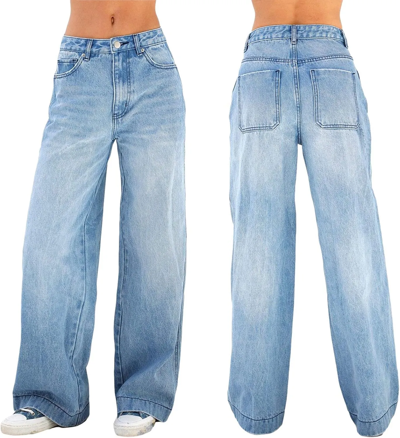 Women's Wide Leg Boyfriend Jeans Straight Leg Denim Pants Low Rise Baggy Casual Loose Jeans