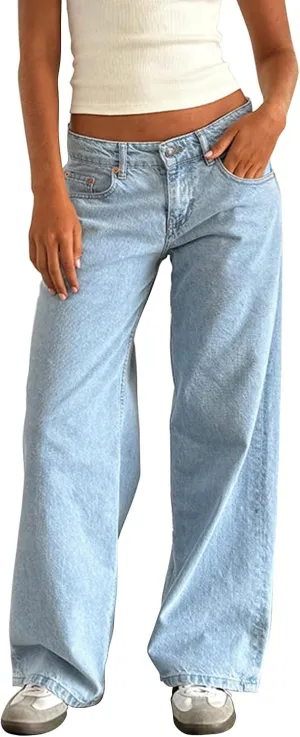 Women's Wide Leg Boyfriend Jeans Straight Leg Denim Pants Low Rise Baggy Casual Loose Jeans