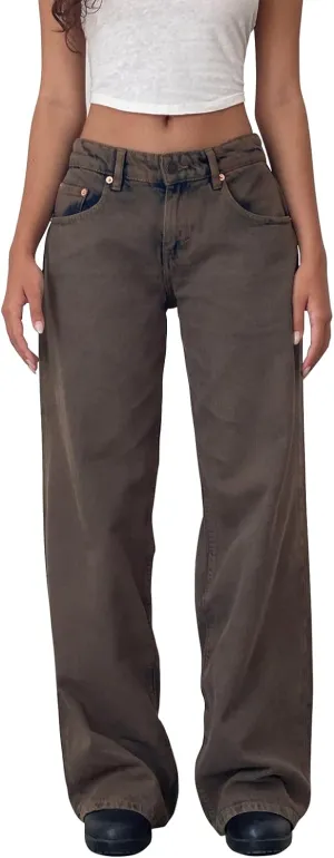 Women's Wide Leg Boyfriend Jeans Straight Leg Denim Pants Low Rise Baggy Casual Loose Jeans