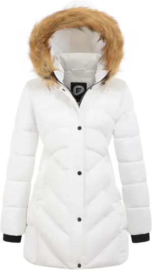 Women's Winter Thicken Coat Warm Long Puffer Jacket with Faux Fur Removable Hood Waterproof Insulated Jacket