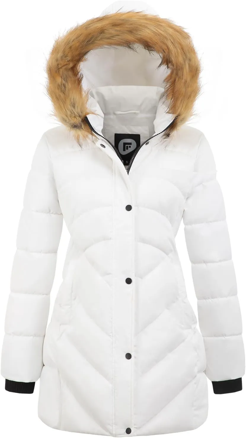 Women's Winter Thicken Coat Warm Long Puffer Jacket with Faux Fur Removable Hood Waterproof Insulated Jacket