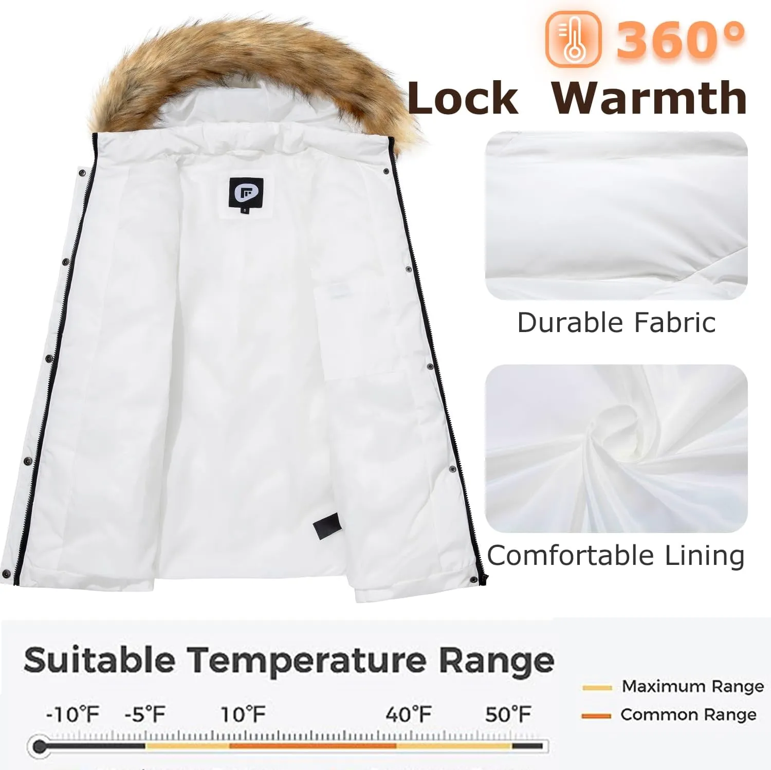 Women's Winter Thicken Coat Warm Long Puffer Jacket with Faux Fur Removable Hood Waterproof Insulated Jacket