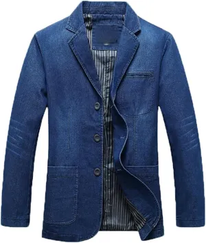 XYGJZ Men's Vintage Denim Blazers Three Buttons Single Breasted Sports Coat