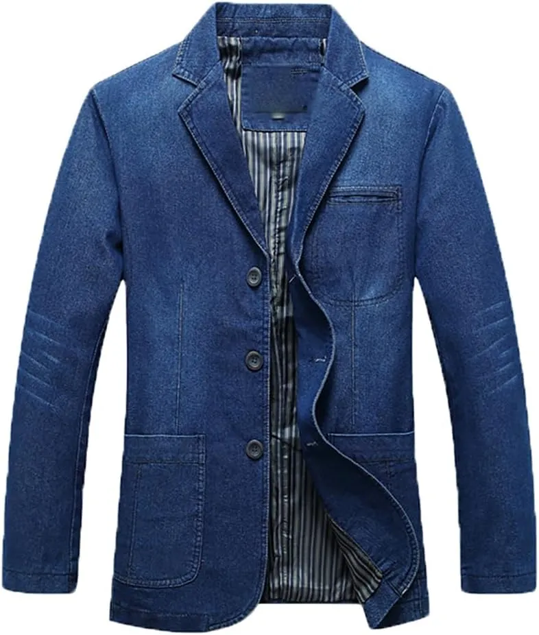 XYGJZ Men's Vintage Denim Blazers Three Buttons Single Breasted Sports Coat