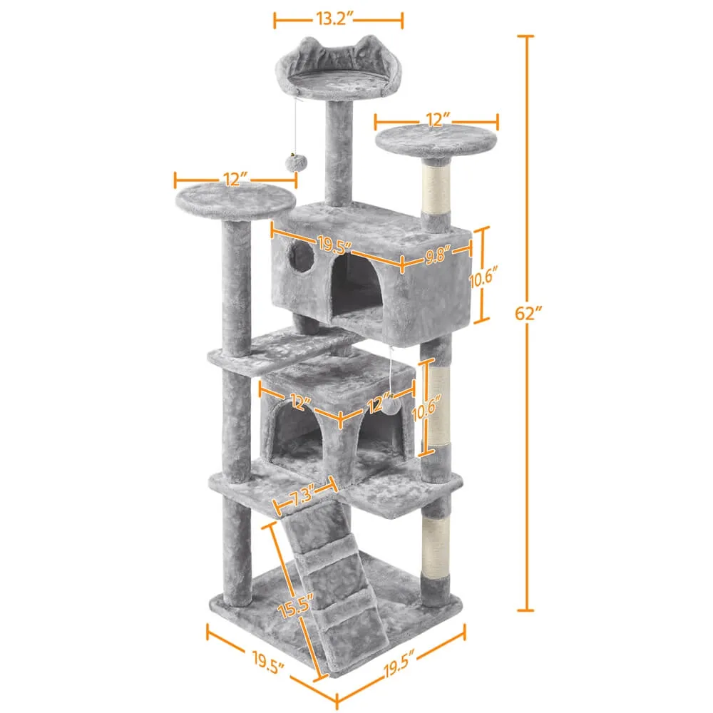 Yaheetech 62.5″ H Cat Tree w/ 2 Condos