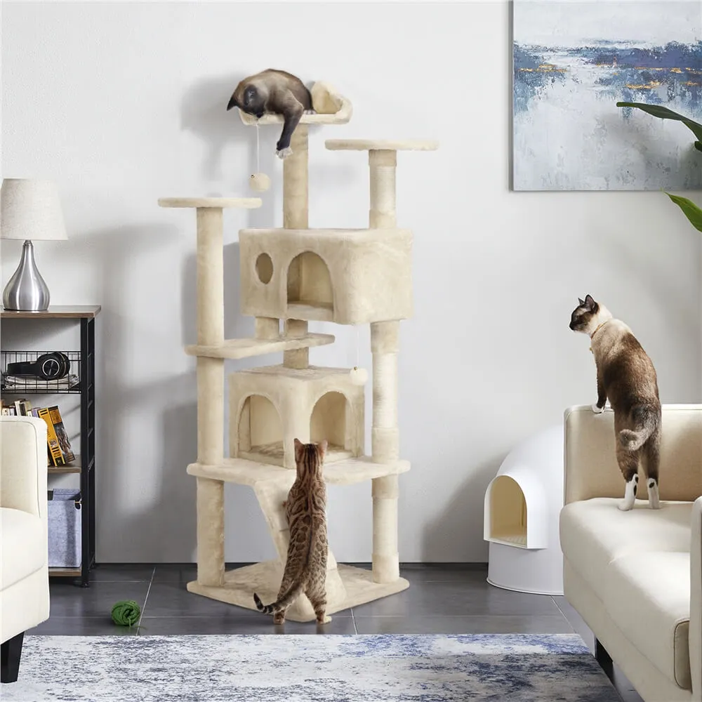 Yaheetech 62.5″ H Cat Tree w/ 2 Condos