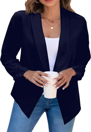 YMING Womens Open Front Work Blazer Business Long Sleeve Jackets Solid Color Office Short Cardigans