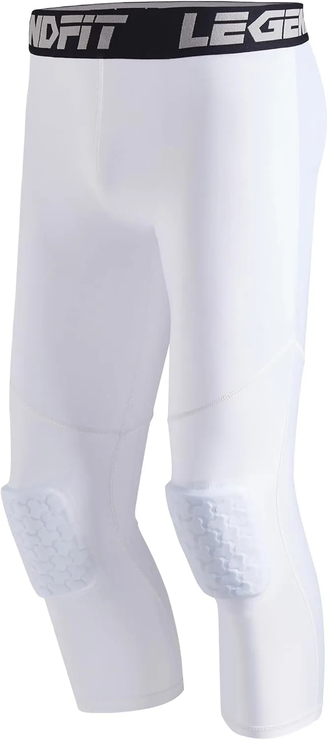 Youth Kids Pants with Knee Pads Basketball Compression 3/4 Capri Padded Leggings Sport Tights Boys Girls