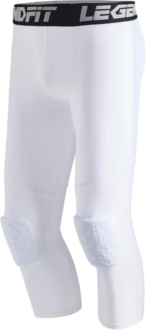 Youth Kids Pants with Knee Pads Basketball Compression 3/4 Capri Padded Leggings Sport Tights Boys Girls