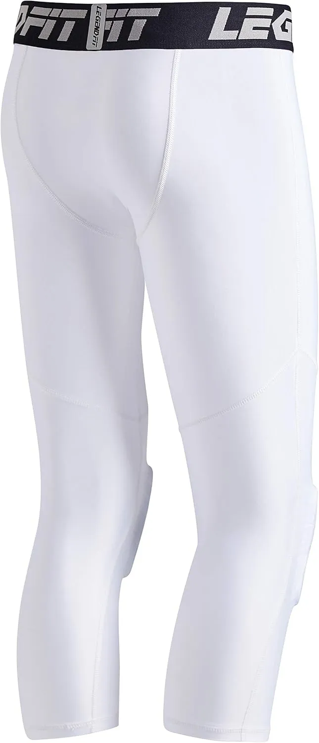 Youth Kids Pants with Knee Pads Basketball Compression 3/4 Capri Padded Leggings Sport Tights Boys Girls