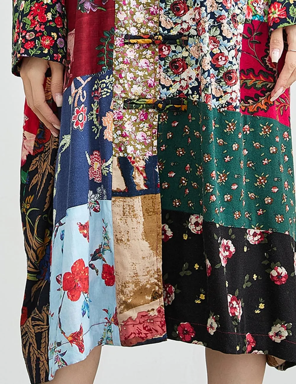 Ystylee Women's Trench Coat Bohemian Floral Print Hippie Jacket Unique Real Patchwork Outwear