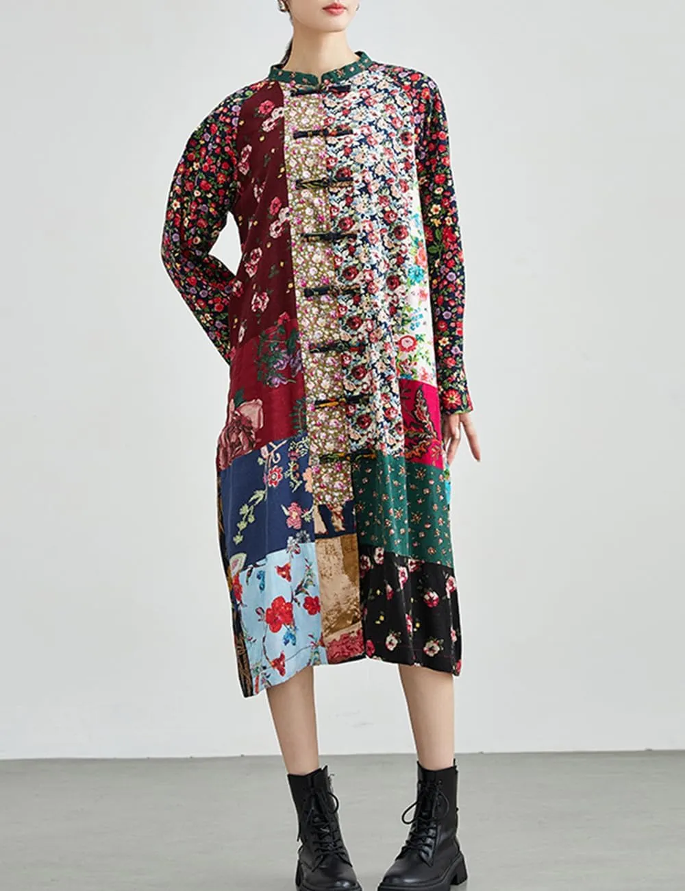 Ystylee Women's Trench Coat Bohemian Floral Print Hippie Jacket Unique Real Patchwork Outwear