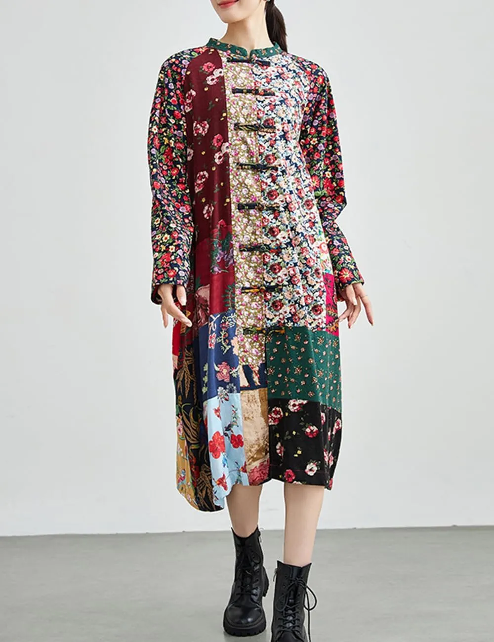 Ystylee Women's Trench Coat Bohemian Floral Print Hippie Jacket Unique Real Patchwork Outwear
