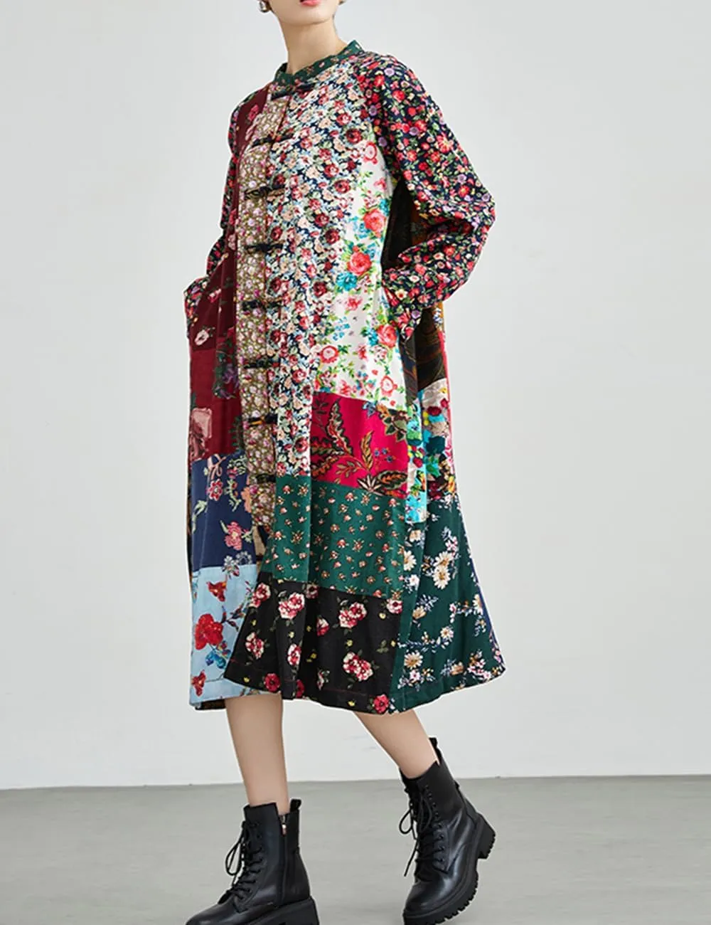 Ystylee Women's Trench Coat Bohemian Floral Print Hippie Jacket Unique Real Patchwork Outwear