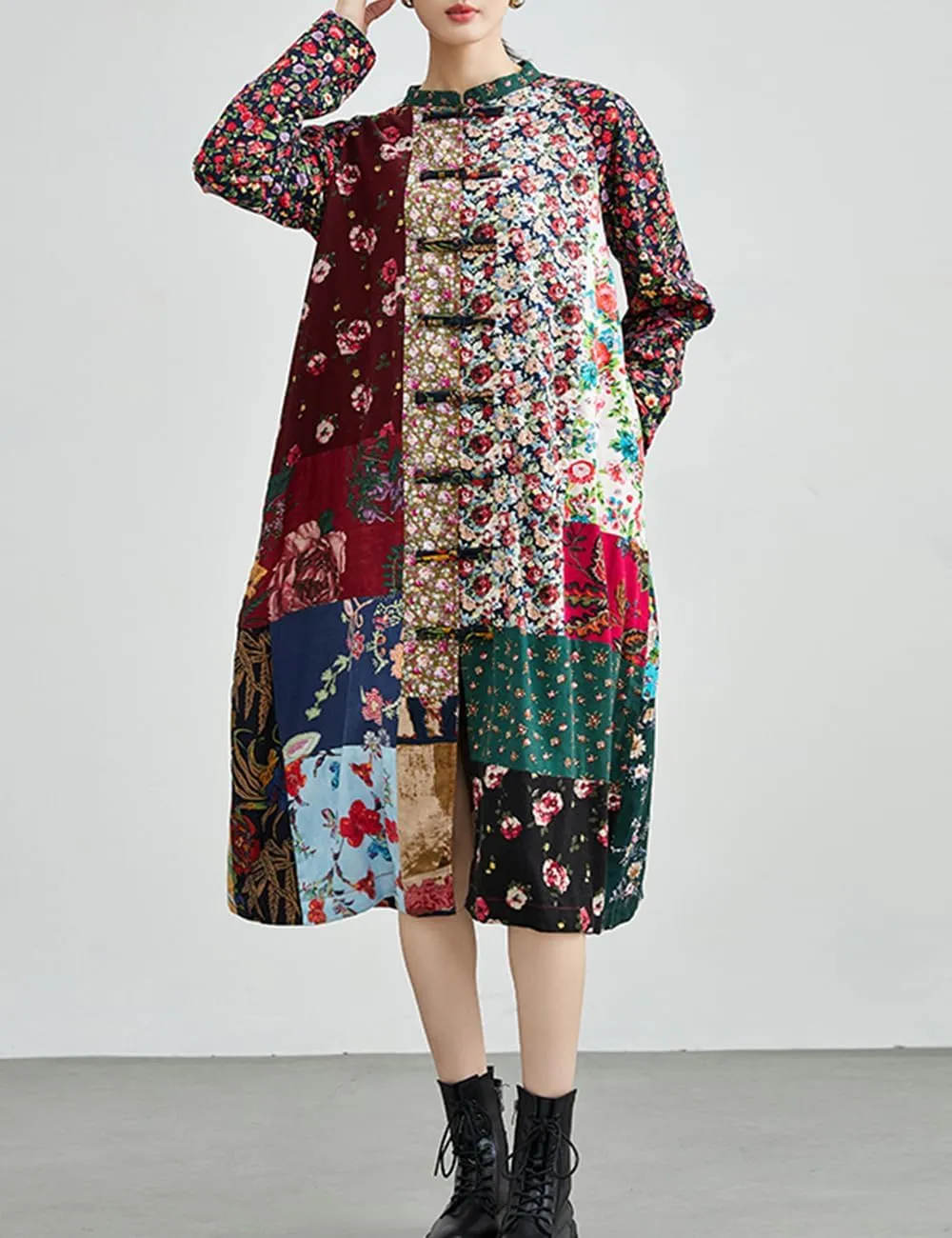 Ystylee Women's Trench Coat Bohemian Floral Print Hippie Jacket Unique Real Patchwork Outwear