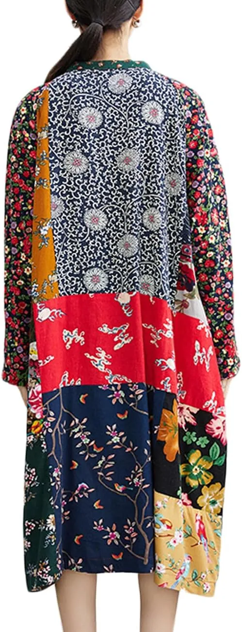 Ystylee Women's Trench Coat Bohemian Floral Print Hippie Jacket Unique Real Patchwork Outwear