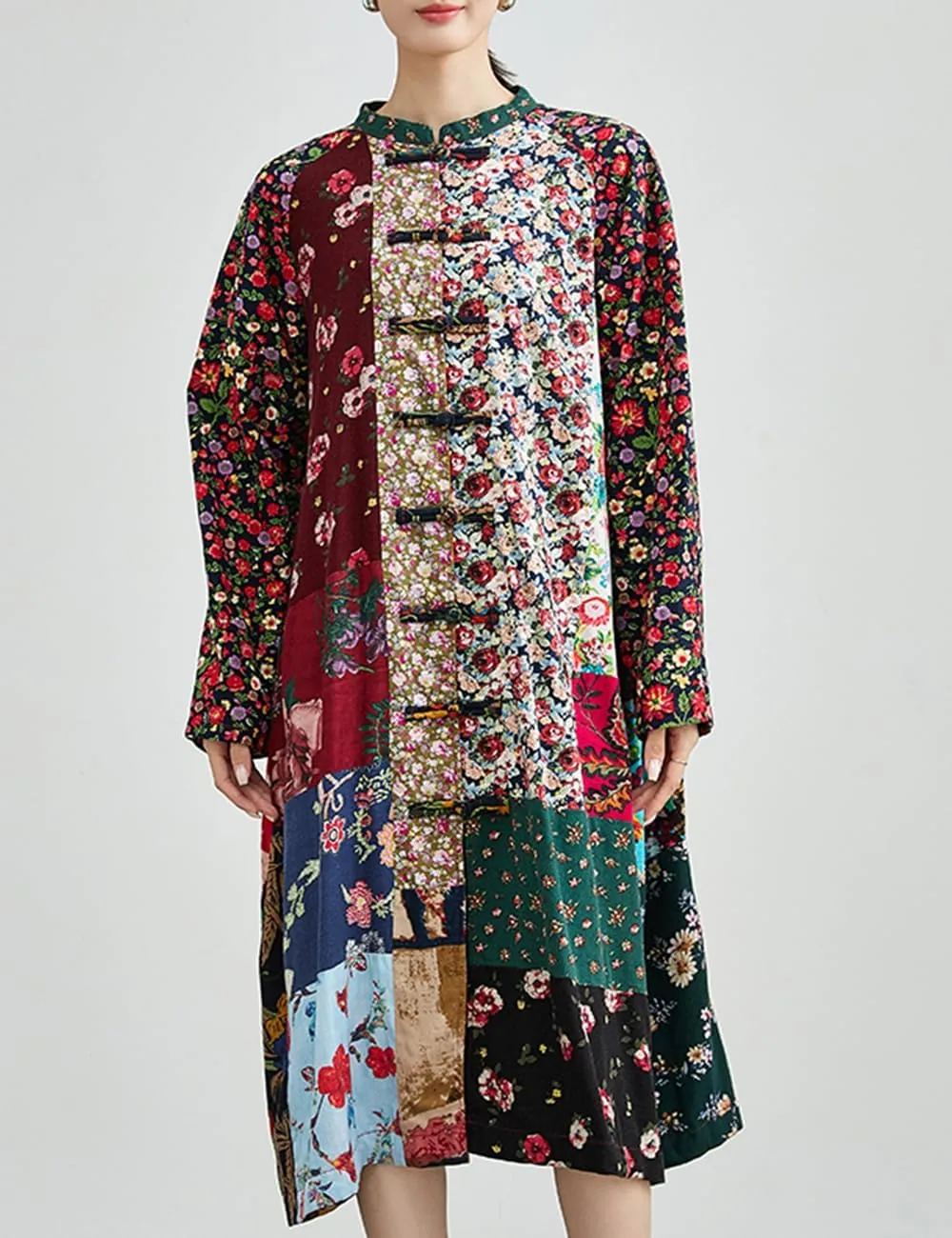 Ystylee Women's Trench Coat Bohemian Floral Print Hippie Jacket Unique Real Patchwork Outwear