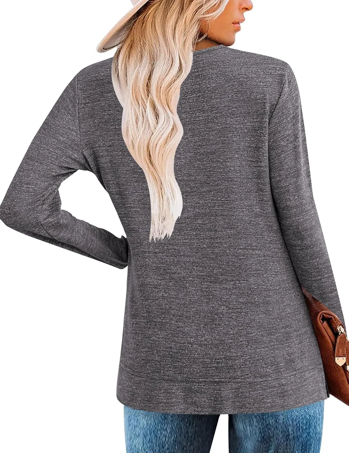 Zeagoo Women's Casual Tunic Tops Long Sleeve Shirts for Leggings V Neck Button Fall Pullover Blouse Loose Sweatshirts