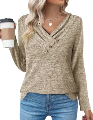 Zeagoo Women's Casual Tunic Tops Long Sleeve Shirts for Leggings V Neck Button Fall Pullover Blouse Loose Sweatshirts