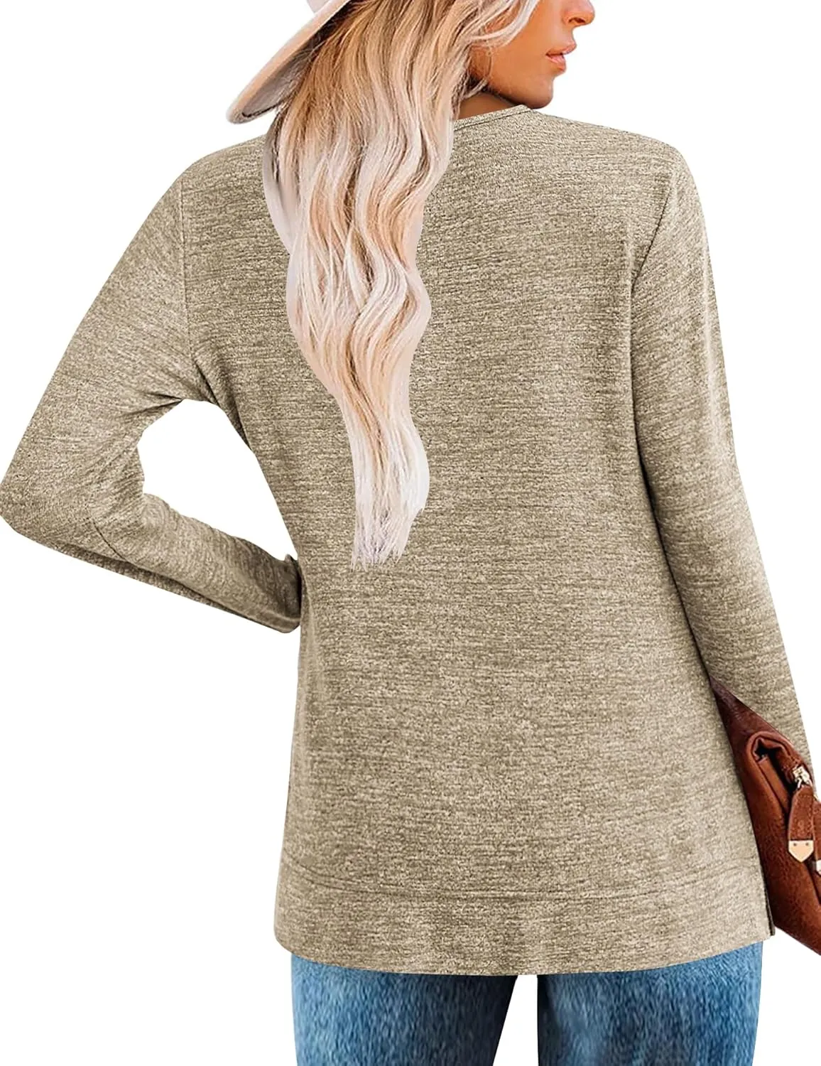 Zeagoo Women's Casual Tunic Tops Long Sleeve Shirts for Leggings V Neck Button Fall Pullover Blouse Loose Sweatshirts